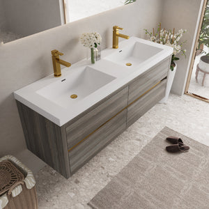 60" Wall-Mounted Bathroom Vanity with Double Sinks and Floating Storage