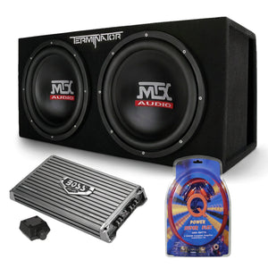 MTX TNE212DV 12" 2000W Dual Loaded Car Subwoofers, Box, Boss 2000W Amp & Kit