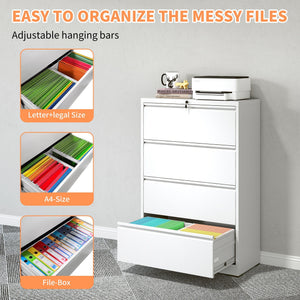 Lateral File Cabinet, Locking Heavy Duty, Anti-Tip Safety Interlock, Vertical Storage For Letter/Legal/A4 Files