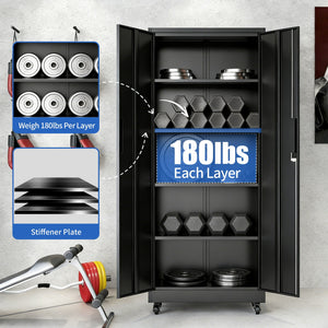 Heavy Duty Rolling Cabinet With Lock, Garage Storage Cabinet, 4 Adjustable Shelves For Tool Organization