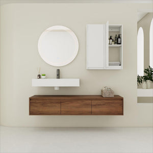 Wall Mounted Bathroom Vanity With Resin Sink And 2 Side Cabinet, 3 Soft Close Drawer - Brown Ebony