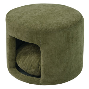 Green Pet Friendly Ottoman with Removable Pet Cushion and Hidden Pet Nook