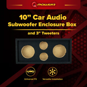 Q Power Car Audio Subwoofer Enclosure Box for 10 Inch Mids and 3 Inch Tweeters