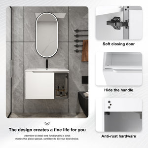30" Wall-Mounted Bathroom Vanity With Ceramic Sink, Glossy