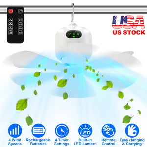 2 In 1 Portable Camping Fan with LED Lantern 8000mAh Battery Powered Tent Fan with Carabiner Digital Display 4 Speeds 4 Timer Settings for Camping Can