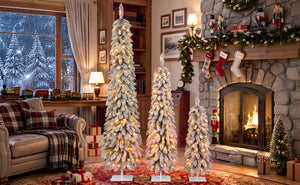 Snow Flocked Pre-Lit Pencil Christmas Tree