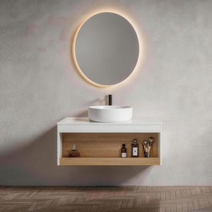 Floating Bathroom Vanity With Glossy Round Vessel Sink