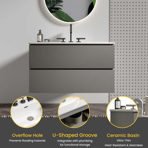 TIA 36" Wall Mount Space Gray Bathroom Vanity