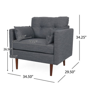 Enchantica Upholstered Fabric Club Chair with Button Tufting and 2 Accent Pillows