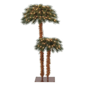 Home Heritage Palm Tree 5' & 3' Pre-Lit Artificial Tropical Double Holiday Tree