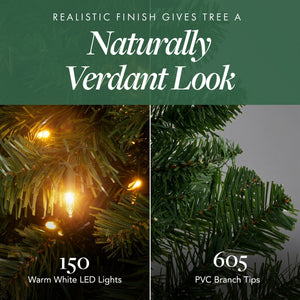 Home Heritage Half Pine 7' Pre-Lit Artificial Christmas Tree, 150 Warm White LED