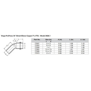 Viega ProPress 3/4" - 45 Copper Elbow - Street/Press Connection - Smart Connect Technology