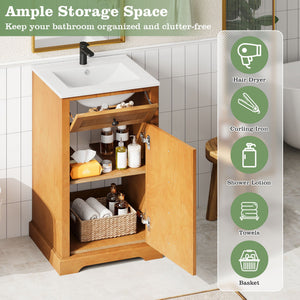 Bathroom Vanity With Integrated Sink, Soft-Closing Door - Natural Wood