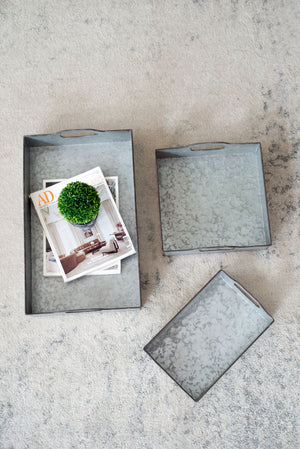 Decorative Galvanized Nesting Trays (Set of 3) - Gray