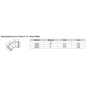 Viega MegaPress 2-1/2" 45 Carbon Steel Elbow w/FKM - Double Press Connection - Smart Connect Technology