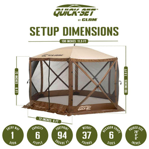 CLAM Quick-Set Escape 11.5 x 11.5 Ft Portable Outdoor Camping Shelter, Brown