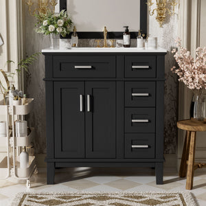 Modern Bathroom Vanity With Sink, Storage Cabinet, Soft Close Doors, Deep & Standard Drawers