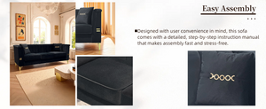 FX-P82-BK2 Modern Velvet 3-Seater Sofa with 2 Pillows