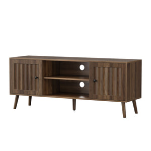 55" TV Cabinet With Vertical Groove Doors, Adjustable Shelves - Walnut