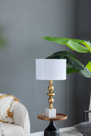 D15x29.5' Gold and White Table Lamp with Round Four Tiered Body