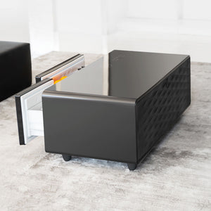Modern Smart Coffee Table With Built-In Fridge - tooth Speaker, Wireless Charging, Touch Control Panel, USB Interface, Outlet Protection, Atmosphere Light