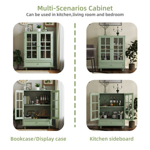 Minimalist Buffet Cabinet With Double Glass Doors And Drawer