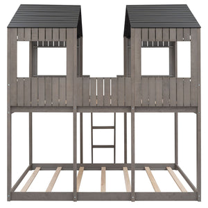 Bunk Bed With Roof, Window, Guardrail, Ladder