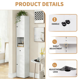 Tall Narrow Bathroom Cabinet With 5-Tier Storage, Adjustable Shelves, Freestanding - White