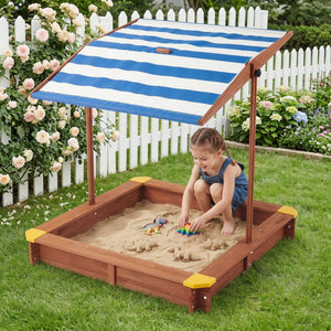 Kids Sandbox With Cover, Sand Box With Adjustable Canopy, Large Outdoor Cedar Sandpit For Backyard Play - Reddish Brown