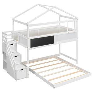 House Style Bunk Bed With Storage Staircase And board