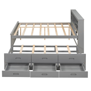 Platform Bed With Storage Headboard, USB, Trundle And 3 Drawers