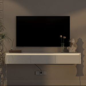 Floating TV Stand with LED Lights & Power Outlet