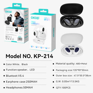 KP-214 New Model Wireless Bluetooth Ear Hook Headphones OWS Open Ear Design High Fidelity Audio Long Battery Life And Noise Cancellation