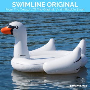 Swimline Giant Swan Inflatable Ride On Swimming Pool Float Raft Island, White