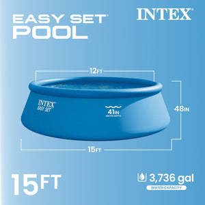 Intex Above Ground Swimming Pool, Ladder with Pump and 15’ Pool Debris Cover