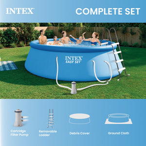 Intex Above Ground Swimming Pool, Ladder with Pump and 15’ Pool Debris Cover