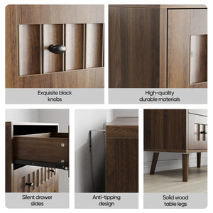 3 Drawer Dresser, Storage Cabinet With Vertical Grooves For Bedroom - Walnut