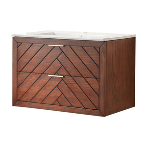 30" Pre-Assembled Wall Mounted & Floating Single Vanity Cabinet with 1-Hole Ceramic Top