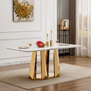 70'' Faux Marble Dining Table for 6 People