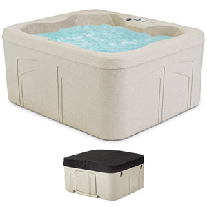 LifeSmart LS100 Sand 4 Person Plug and Play Square Hot Tub Spa with Black Cover
