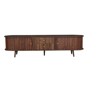 70" TV Stand With Tambour Doors And Fluted Drawers - Dark Brown