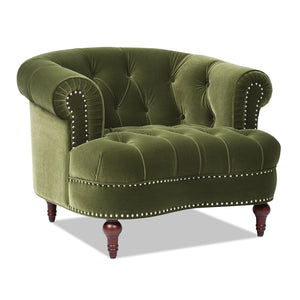 La Rosa Victorian Tufted Upholstered Accent Chair, Olive Green Performance Velvet