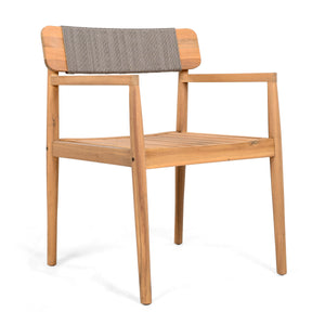 Creative Braided Acacia Wood Outdoor Dining Chairs with Armrests