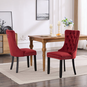 Classic Velvet Dining Chairs - Burgundy (Set of 2)