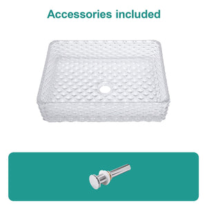 Rectangle Vessel Sink With Diamond Texture With Pop Up Drain (No Faucet) - White