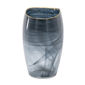 9.3x4.7x9.3' Smokey Black Glass Vase with Gold Rim