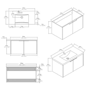 36 Inch Floating Bathroom Vanity with Ceramic Sink and Soft-Close Door