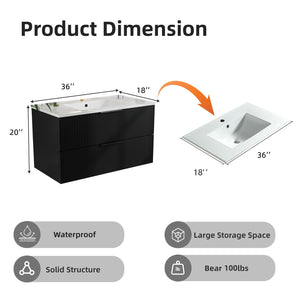 Modern Wall Mounted Floating Bathroom Vanity With Sink And Drawers