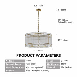 37" Modern Gold Round 8-Light Crystal Chandelier