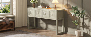 Geometric Carved Console Table with 3 Soft-Close Drawers